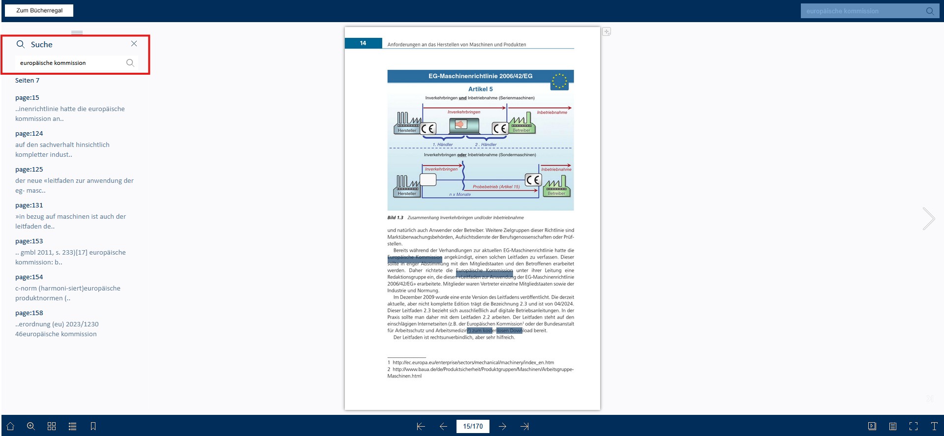 Das Bild zeigt die Suchfunktion eines Flipbooks in der Vogel E-Library.