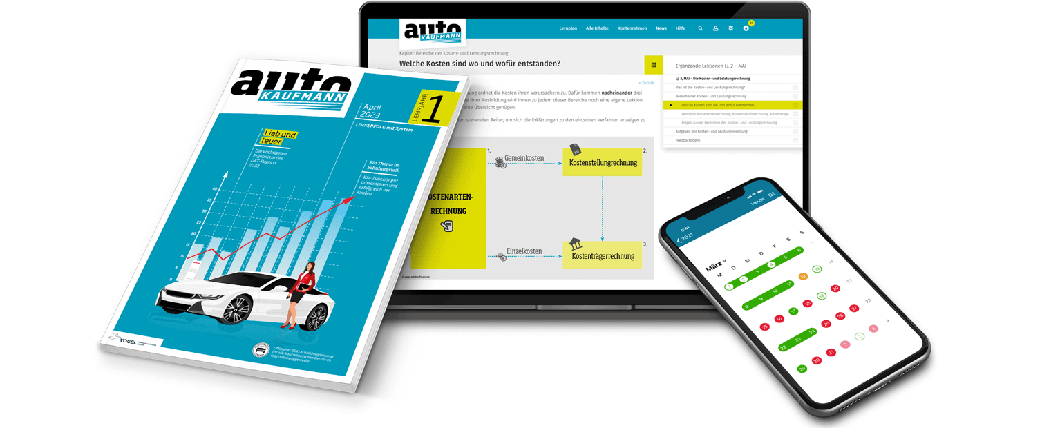 autoKAUFMANN Magazin, Bildschirm E-Learning, Handy digitales Berichtsheft
